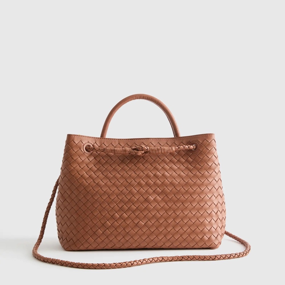 Italian leather woven handbag with adjustable straps
